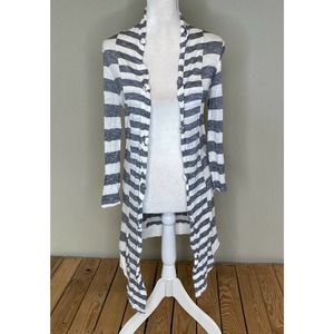 THREE DOTS Open Front Striped Cardigan Small